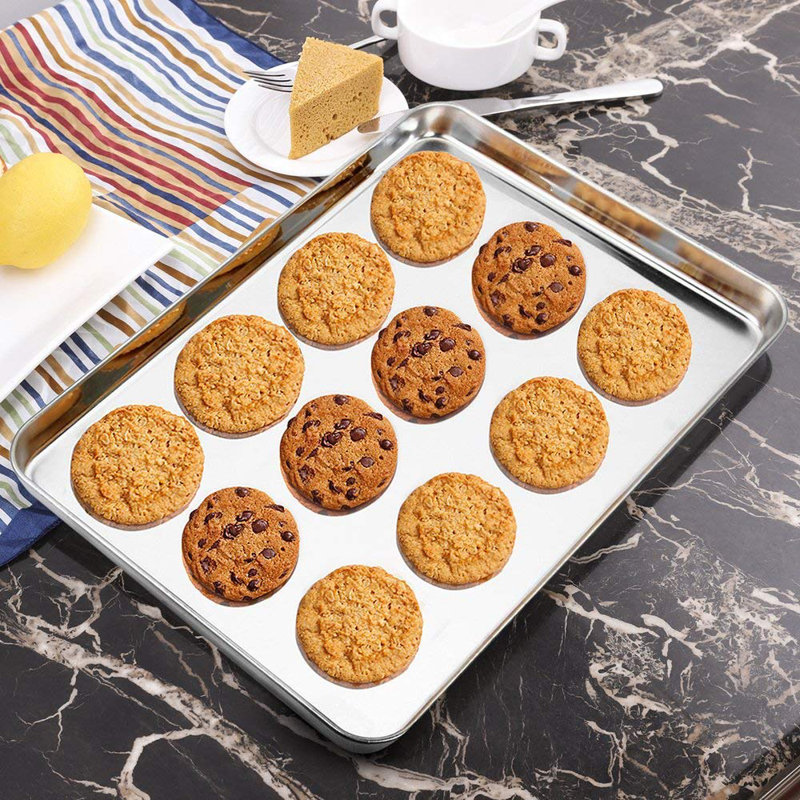 SHIRLEY S OFFICE FURNITURE LLC Baking Sheet Set Of 2 Stainless Steel Cookie Sheet Baking Pan Size 16 X 12 X 1 Inch Non Toxic Heavy Duty Mirror Finish